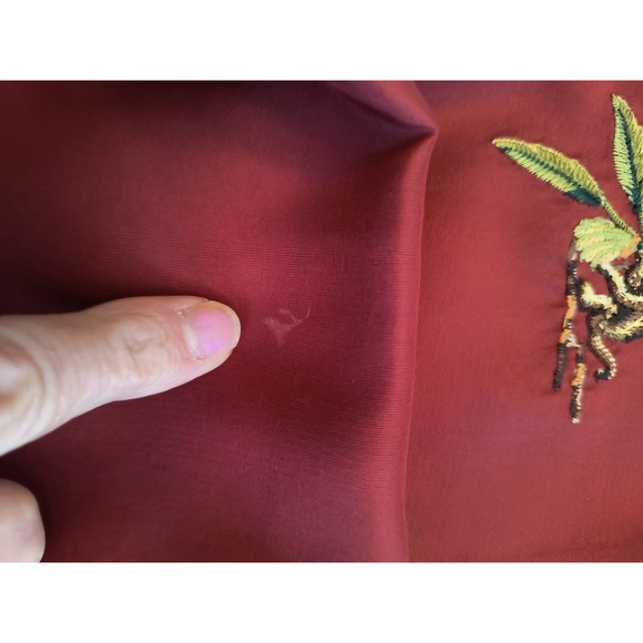 Silk Land Silk Blouse Women's 16 Red Button Down Embroidered Beaded Long Sleeve - Picture 10 of 13